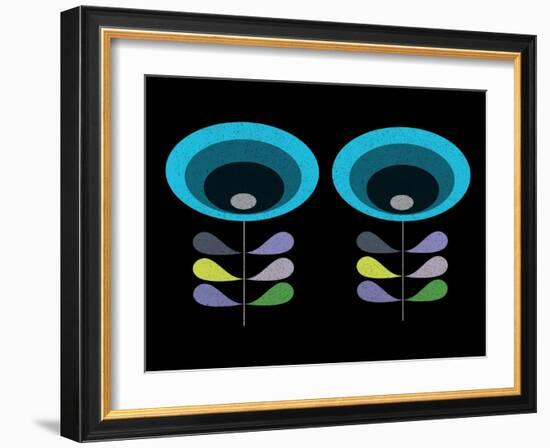 Mid Century Blue Flowers on Black-Anita Nilsson-Framed Art Print