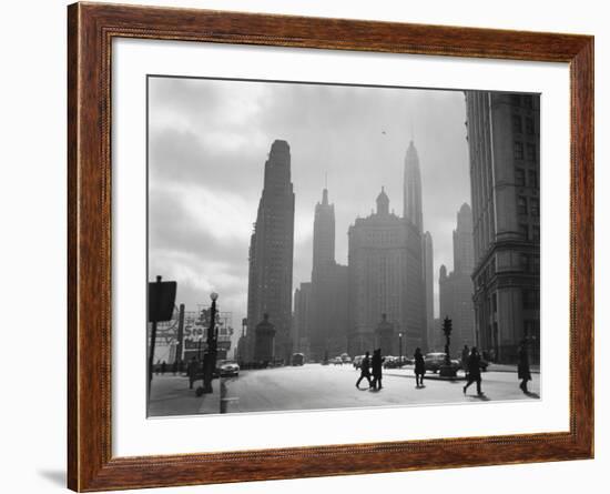 Mid-Century Chicago, Looking Down Michigan Avenue, 1951-null-Framed Photo