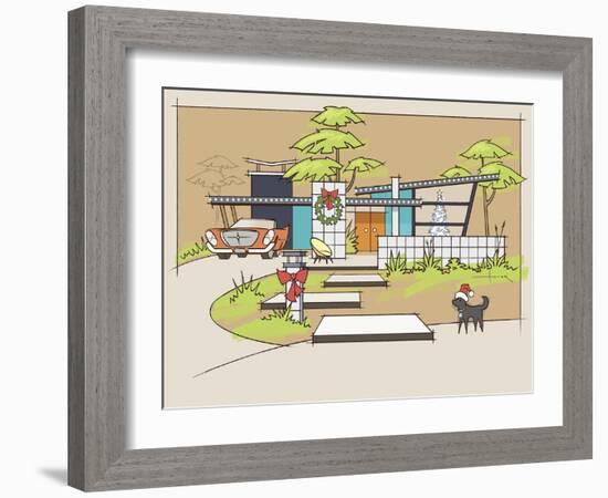 Mid-Century Christmas #1 - Chrysler Black Dog-Larry Hunter-Framed Giclee Print