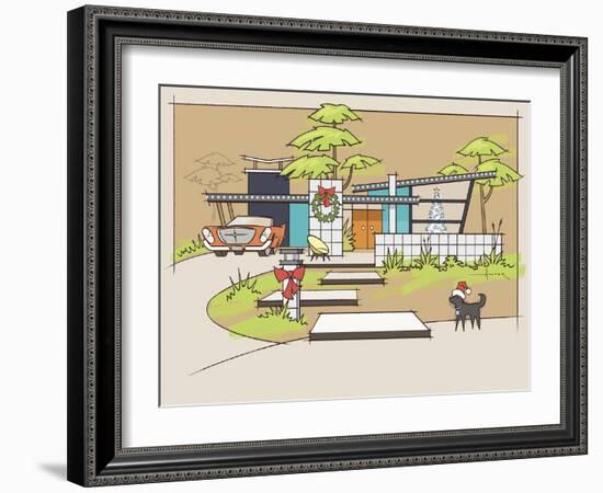 Mid-Century Christmas #1 - Chrysler Black Dog-Larry Hunter-Framed Giclee Print