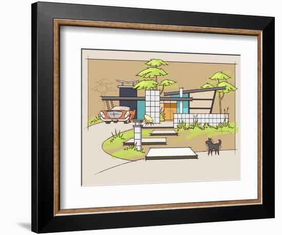 Mid-Century House #1 Chrysler Black Dog-Larry Hunter-Framed Giclee Print