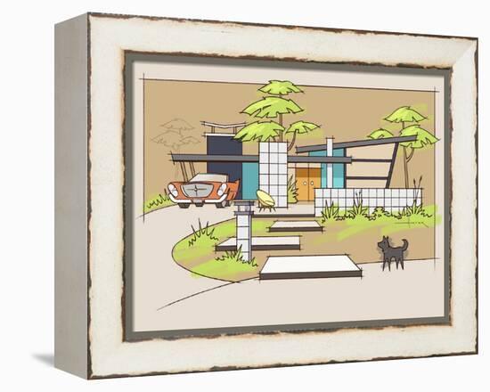 Mid-Century House #1 Chrysler Black Dog-Larry Hunter-Framed Premier Image Canvas