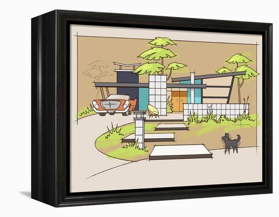 Mid-Century House #1 Chrysler Black Dog-Larry Hunter-Framed Premier Image Canvas