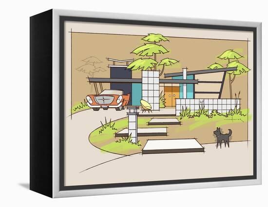 Mid-Century House #1 Chrysler Black Dog-Larry Hunter-Framed Premier Image Canvas