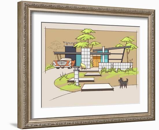 Mid-Century House #1 Chrysler Black Dog-Larry Hunter-Framed Giclee Print