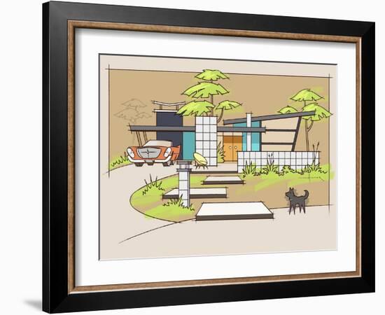 Mid-Century House #1 Chrysler Black Dog-Larry Hunter-Framed Giclee Print