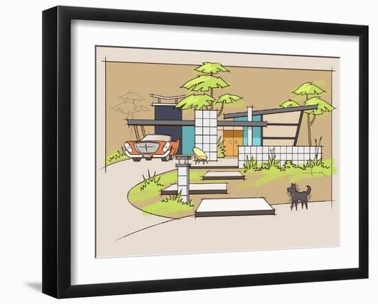 Mid-Century House #1 Chrysler Black Dog-Larry Hunter-Framed Giclee Print