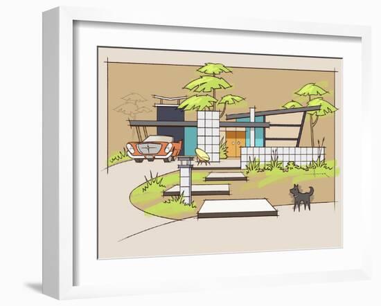 Mid-Century House #1 Chrysler Black Dog-Larry Hunter-Framed Giclee Print