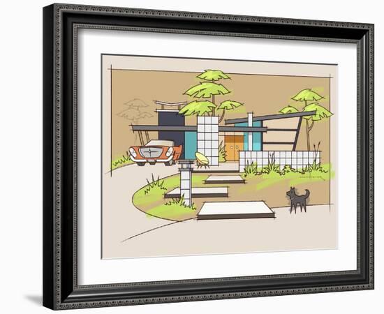 Mid-Century House #1 Chrysler Black Dog-Larry Hunter-Framed Giclee Print