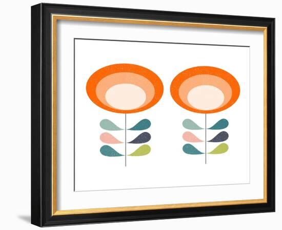 Mid Century Modern Orange Flowers-Anita Nilsson-Framed Art Print