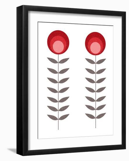 Mid Century Modern Red Flowers II-Anita Nilsson-Framed Art Print