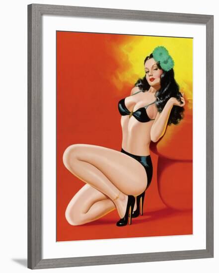 Mid-Century Pin-Ups - Beauty Magazine - Hot in Black-Peter Driben-Framed Art Print