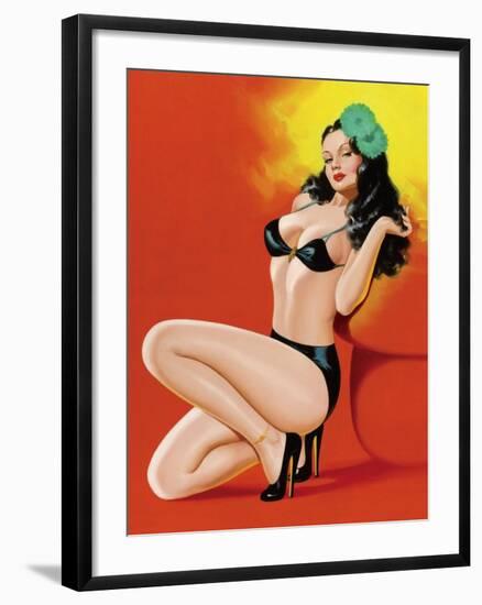 Mid-Century Pin-Ups - Beauty Magazine - Hot in Black-Peter Driben-Framed Art Print