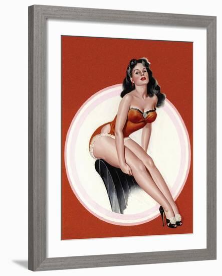 Mid-Century Pin-Ups - Eyeful Magazine - Brunette in a Red Bathing suit-Peter Driben-Framed Art Print