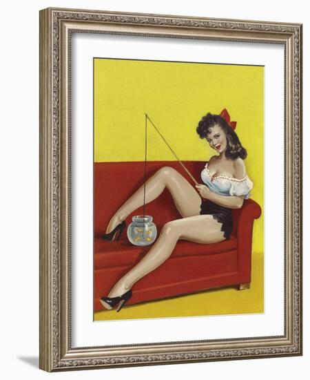 Mid-Century Pin-Ups - Joker Magazine - Fishin n funny-Peter Driben-Framed Art Print