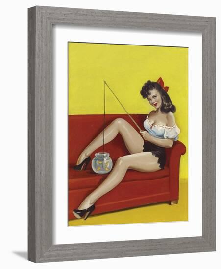 Mid-Century Pin-Ups - Joker Magazine - Fishin n funny-Peter Driben-Framed Art Print