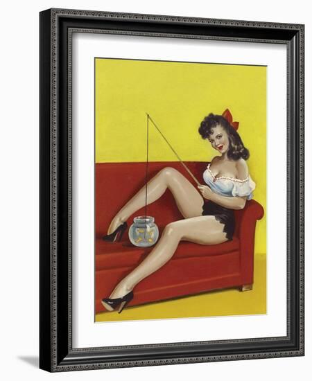 Mid-Century Pin-Ups - Joker Magazine - Fishin n funny-Peter Driben-Framed Art Print