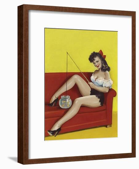 Mid-Century Pin-Ups - Joker Magazine - Fishin n funny-Peter Driben-Framed Art Print