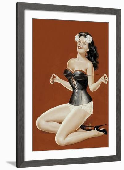 Mid-Century Pin-Ups - Lacing her bra-Peter Driben-Framed Art Print