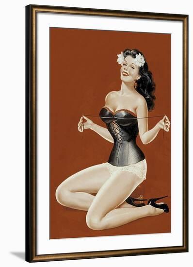 Mid-Century Pin-Ups - Lacing her bra-Peter Driben-Framed Art Print