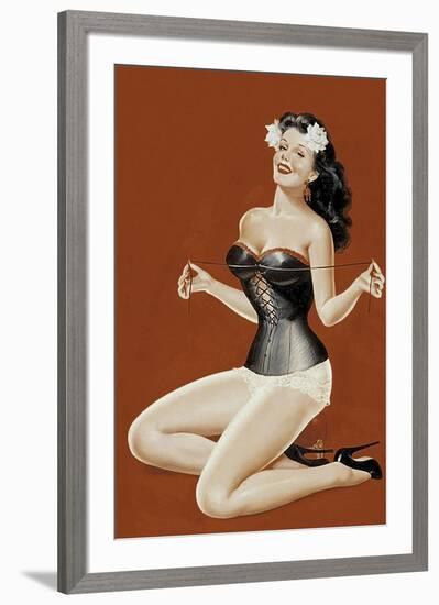 Mid-Century Pin-Ups - Lacing her bra-Peter Driben-Framed Art Print