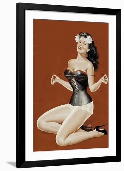 Mid-Century Pin-Ups - Lacing her bra-Peter Driben-Framed Art Print