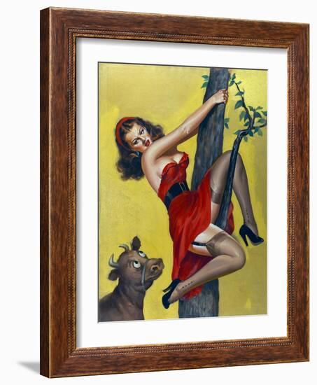 Mid-Century Pin-Ups - Moo - Up a tree-Peter Driben-Framed Art Print