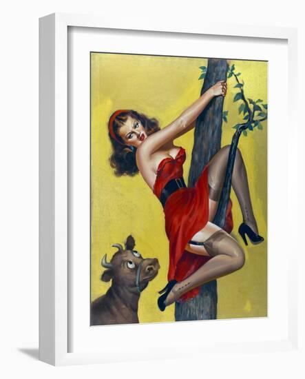 Mid-Century Pin-Ups - Moo - Up a tree-Peter Driben-Framed Art Print