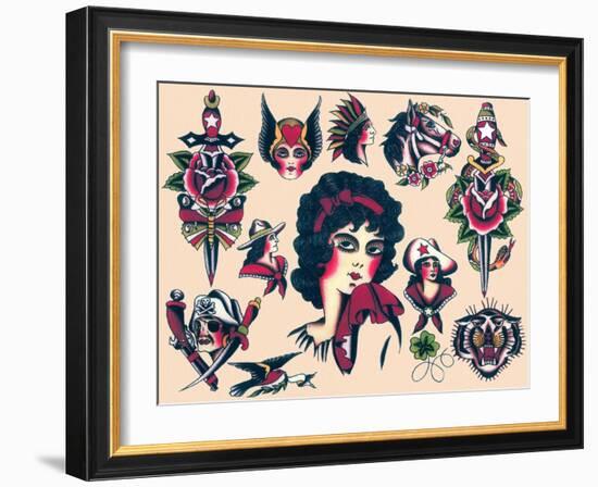 Mid-Century Tattoo Flash-null-Framed Art Print