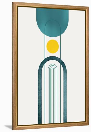 Mid Century Teal Yellow 2-Urban Epiphany-Framed Stretched Canvas
