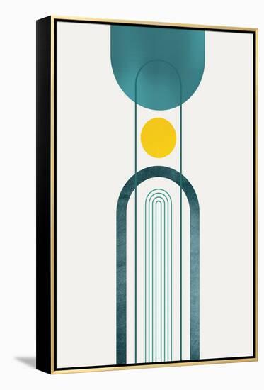 Mid Century Teal Yellow 2-Urban Epiphany-Framed Stretched Canvas