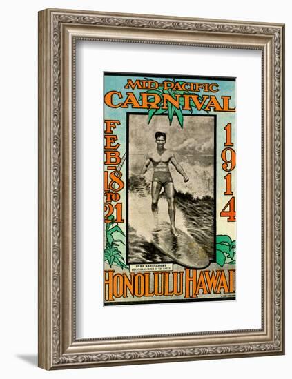 Mid Pacific Carnival 1914, Honolulu, Hawaii, Featuring Duke Kahanamoku-null-Framed Art Print