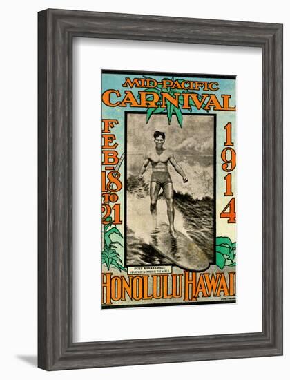 Mid Pacific Carnival 1914, Honolulu, Hawaii, Featuring Duke Kahanamoku-null-Framed Art Print