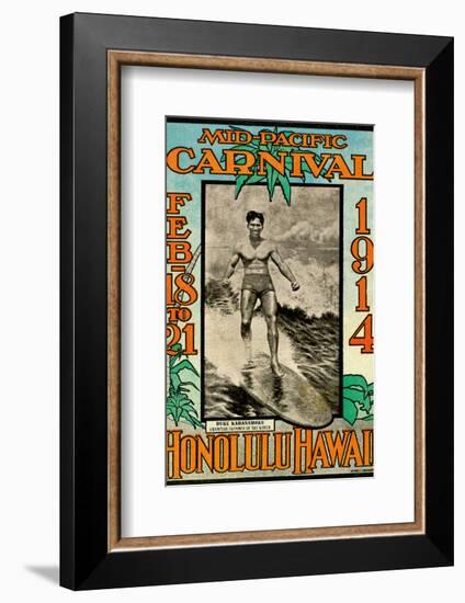 Mid Pacific Carnival 1914, Honolulu, Hawaii, Featuring Duke Kahanamoku-null-Framed Art Print