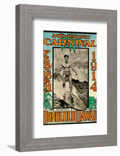 Mid Pacific Carnival 1914, Honolulu, Hawaii, Featuring Duke Kahanamoku-null-Framed Art Print