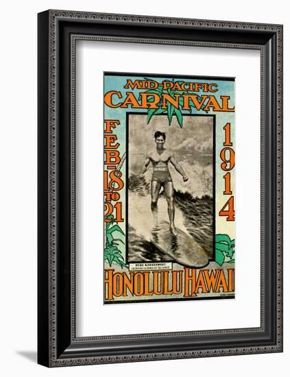 Mid Pacific Carnival 1914, Honolulu, Hawaii, Featuring Duke Kahanamoku-null-Framed Art Print