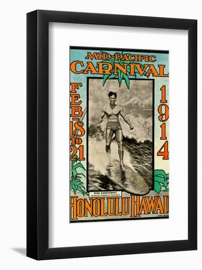 Mid Pacific Carnival 1914, Honolulu, Hawaii, Featuring Duke Kahanamoku-null-Framed Art Print