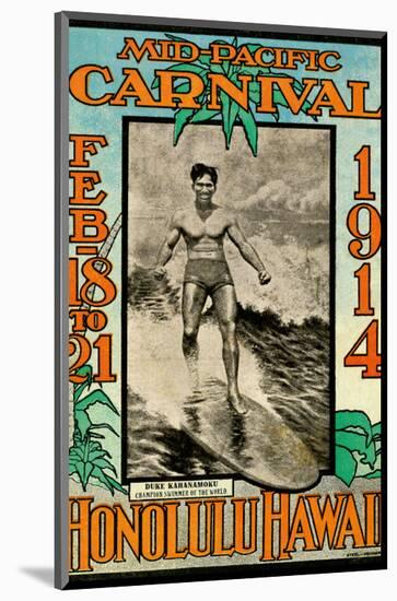 Mid Pacific Carnival 1914, Honolulu, Hawaii, Featuring Duke Kahanamoku-null-Mounted Art Print