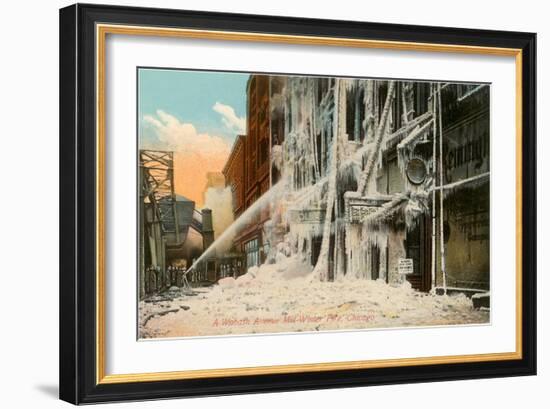 Mid-Winter Fire in Chicago, Illinois-null-Framed Art Print