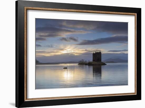 Mid-winter sunset over Loch Linnhe and Castle Stalker in winter, Argyll and Bute, Scotland-John Potter-Framed Photographic Print