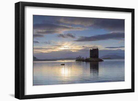 Mid-winter sunset over Loch Linnhe and Castle Stalker in winter, Argyll and Bute, Scotland-John Potter-Framed Photographic Print