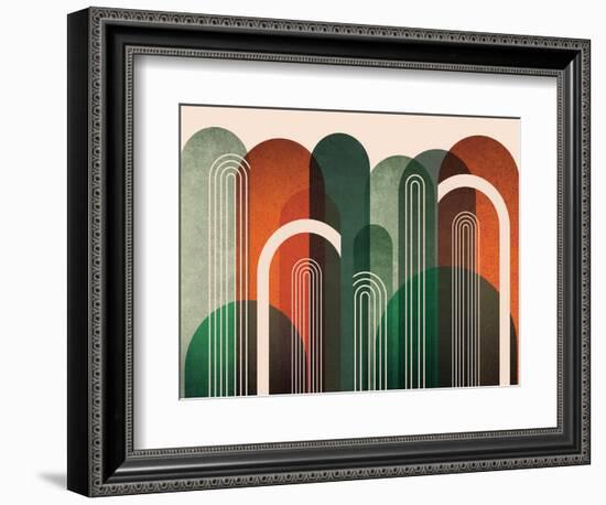 MidCentury Arches Orange Green-Urban Epiphany-Framed Art Print