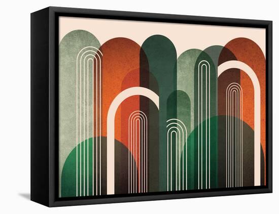 MidCentury Arches Orange Green-Urban Epiphany-Framed Stretched Canvas