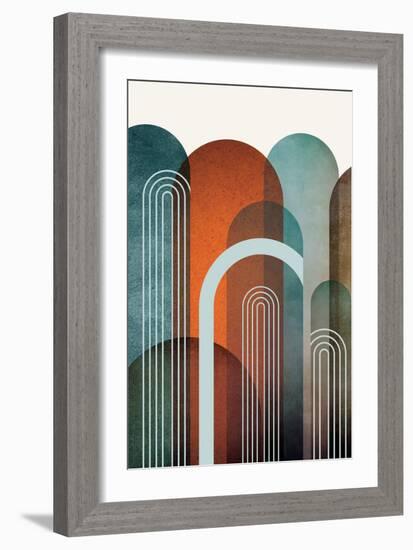 MidCentury Arches Teal Orange 1-Urban Epiphany-Framed Art Print