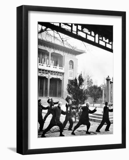 Middle-Aged Chinese Men Practice T'ai Chi in Hopei Province, Communist China, Jan 1962-null-Framed Photo