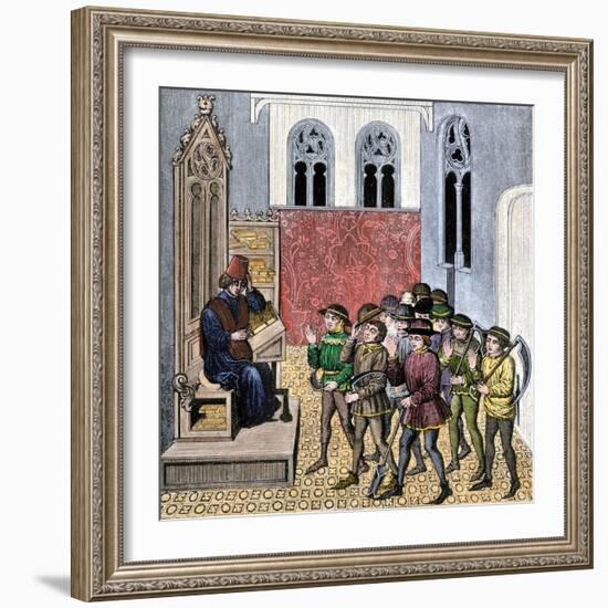 Middle Ages: Peasants Receiving Orders from Lords before Going to Work, 15Th Century. Colourful Eng-Unknown Artist-Framed Giclee Print