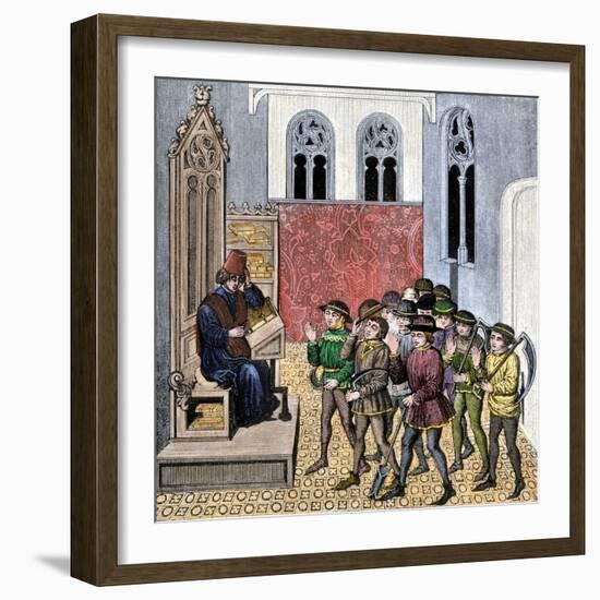Middle Ages: Peasants Receiving Orders from Lords before Going to Work, 15Th Century. Colourful Eng-Unknown Artist-Framed Giclee Print