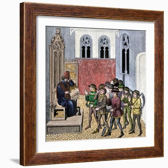 Middle Ages: Peasants Receiving Orders from Lords before Going to Work, 15Th Century. Colourful Eng-Unknown Artist-Framed Giclee Print