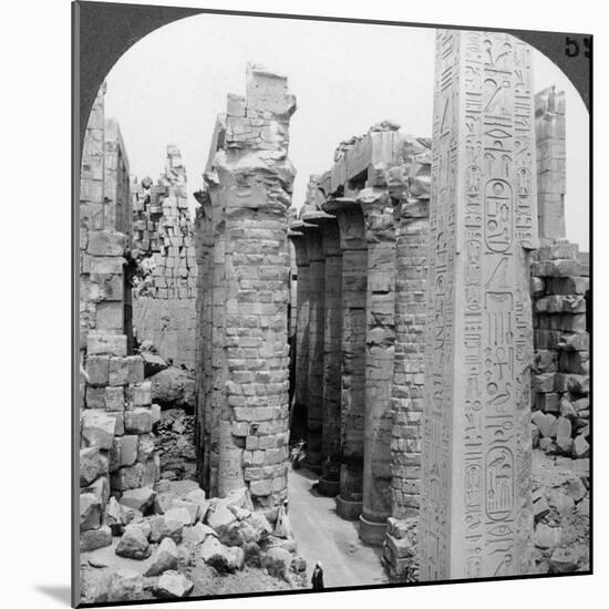 Middle Aisle of the Great Hall and Obelisk of Thutmosis I, Temple at Karnak, Thebes, Egypt, 1905-Underwood & Underwood-Mounted Photographic Print