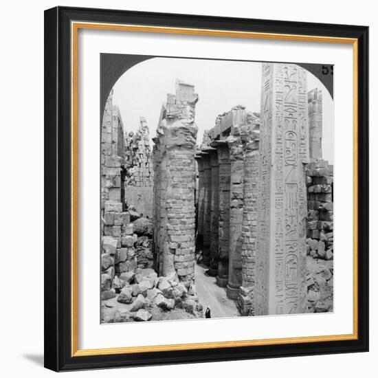 Middle Aisle of the Great Hall and Obelisk of Thutmosis I, Temple at Karnak, Thebes, Egypt, 1905-Underwood & Underwood-Framed Photographic Print